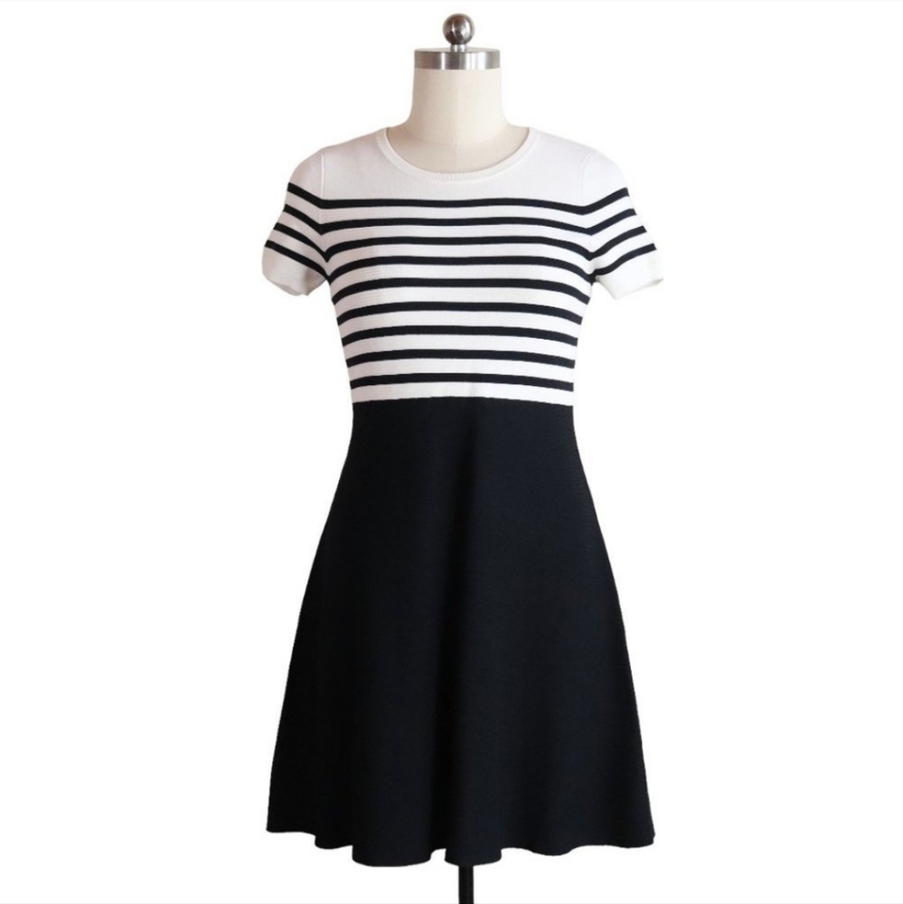 Talbots sz XL black and winter white dress stripe